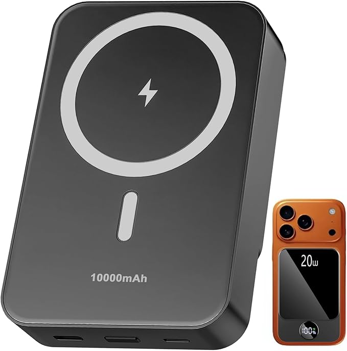 Magnetic Portable Charger, 10000mAh Power Bank with PD 20w Fast Charging, USB C in&Out Battery Pack, Compatible with Mag-Safe for iPhone 17/16/15/14/13 Pro/Pro Max Series, Samsung, Android, and More