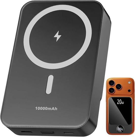 Magnetic Portable Charger, 10000mAh Power Bank with PD 20w Fast Charging, USB C in&Out Battery Pack, Compatible with Mag-Safe for iPhone 17/16/15/14/13 Pro/Pro Max Series, Samsung, Android, and More
