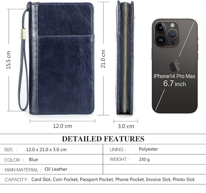 CONTACTS Passport Wallet Leather Family Passport Holder for 4 Travel Documents Organizer RFID Blocking Zipper Blue Card Wallet with 13 Card Slot