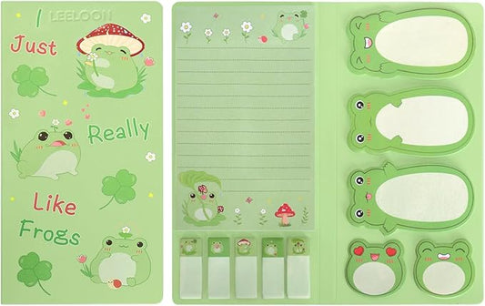 I Just Really Like Frogs Sticky Notes Set, Cute Sticky Notepads Cartoon Frogs Self-Stick Notes Pads Animal Sticky Notes Divider Tabs Writing Memo Pads for Frog Lovers Office School Supplies