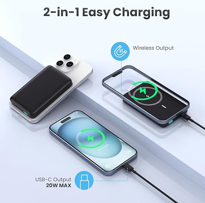 Magnetic Portable Charger Power Bank,Compact 10800mAh LCD Display Wireless Portable Charger,20W PD USB-C in&out Battery Pack Compatible with Magsafe,iPhone 16/16 Plus/16 Pro Max/15 Pro/14/13/12 Series