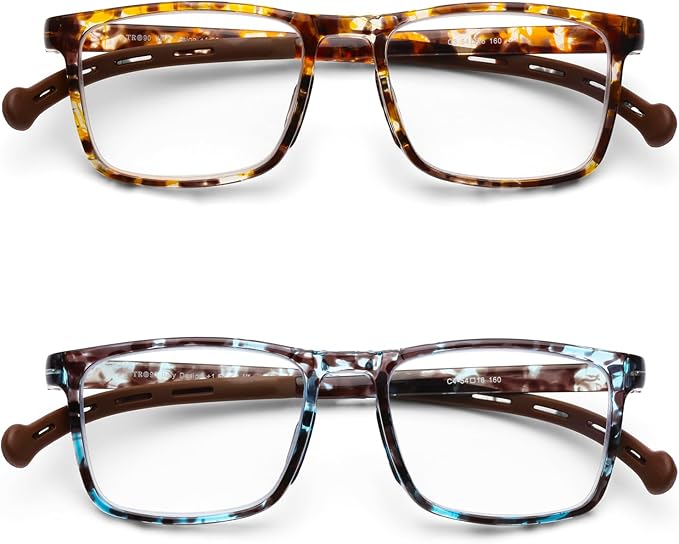 DOOViC 2 Pack Reading Glasses for Women Men TR90 Flexible Lightweight Anti Eyestrain Blue Light Blocking Computer Readers