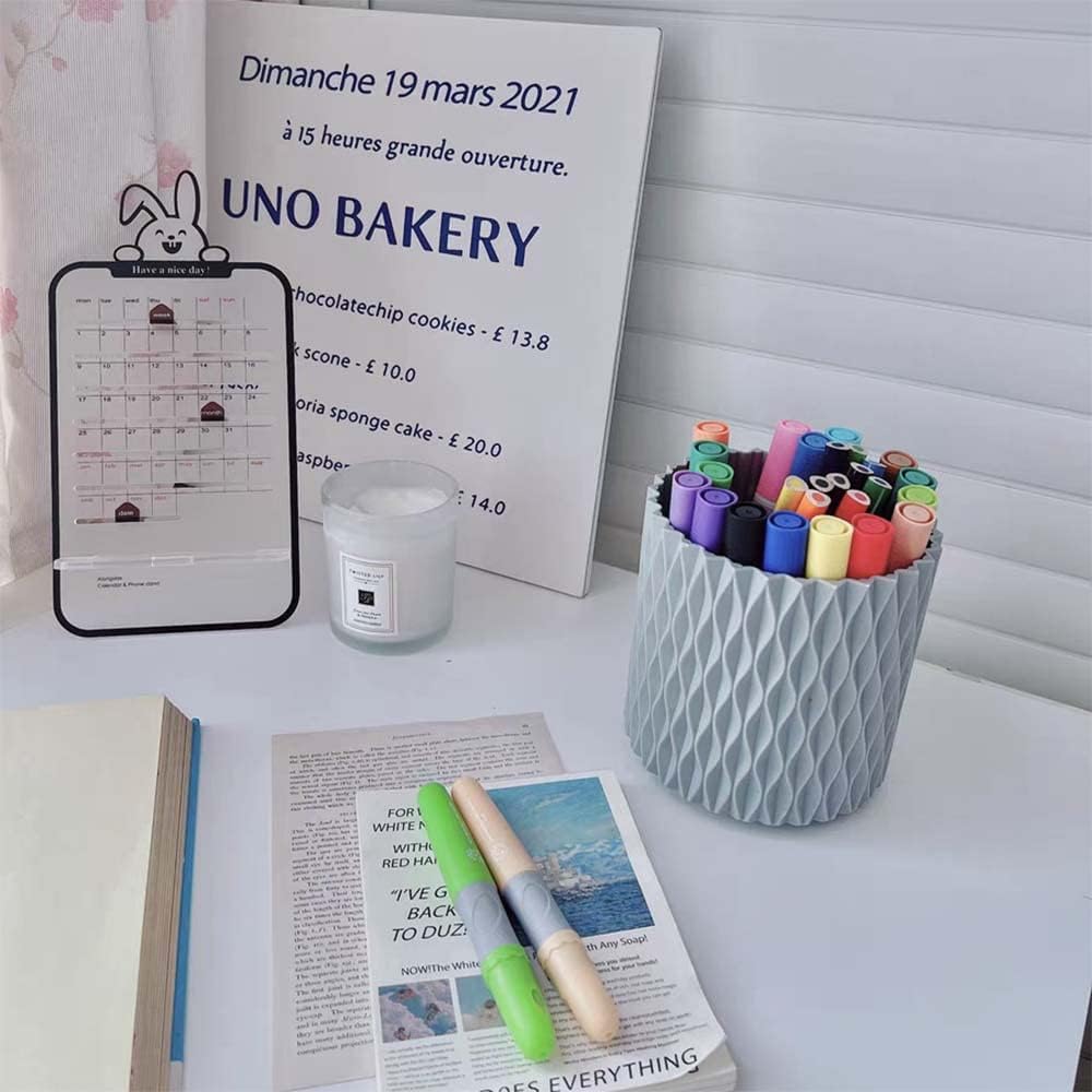 OWLFAVO Rotate Desk Organizer, Spinning Pen Holder Stationery, 360-Degree Pencil Accessories Storage Caddy Tray for College, Home, Office, Makeup Brush, 5 Compartments, Blue