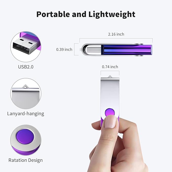 ABLAZE 32GB Flash Drive 2 Pack, USB 2.0 Thumb Drives with Lanyards Swivel USB Memory Stick 32GB（Green and Purple