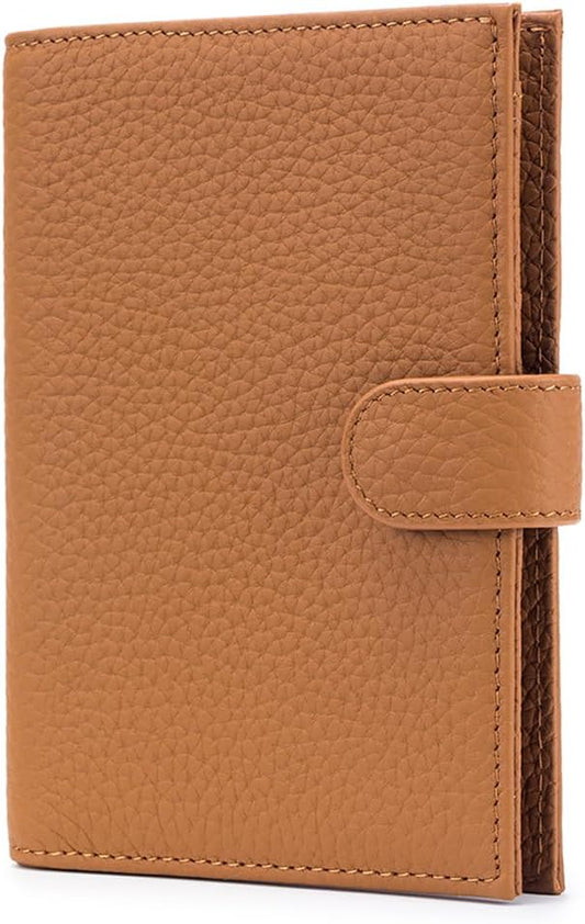 RFID Blocking Leather Passport Wallet for Travel – Passport Holder for Women with Card Slots, Coin Pocket, SIM Card Slot – Slim Genuine Leather Travel Organizer Gift Box (Brown)
