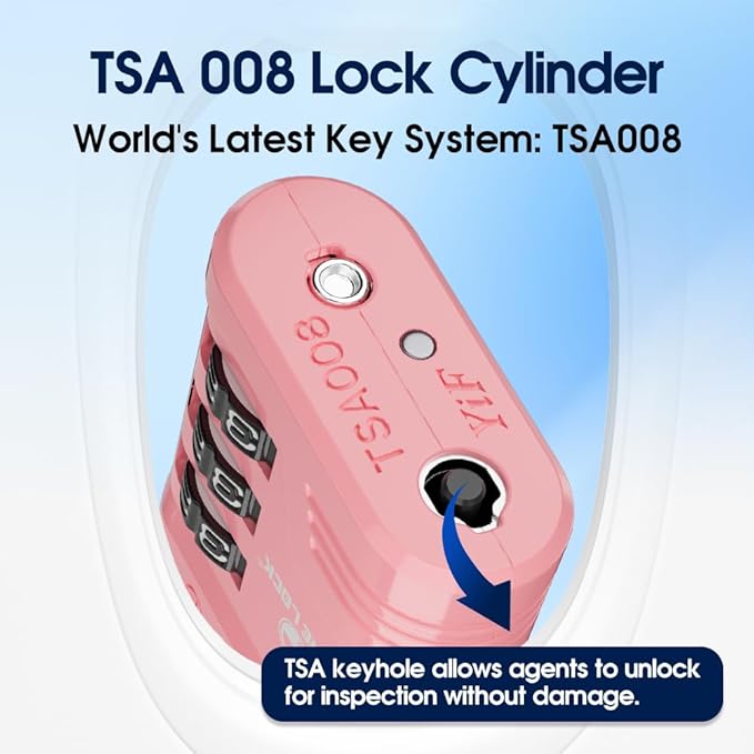 SURE LOCK TSA Locks for Luggage, TSA Approved Luggage Locks with Open Alert, TSA008 Key for High Security, Easy Read Dials, Zinc Alloy Body, Locker Lock for Suitcase, Gym, Travel(Pink 1 pk)