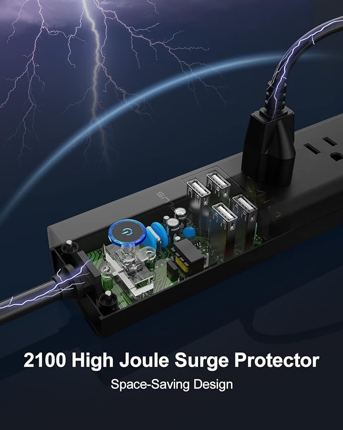 Surge Protector Power Strip with USB, AUOPLUS 10FT Outlet Strip, 6 Outlet and 4 USB Charger,[Flat Plug/Wall Mountable], 1250W/10A/2100J, Long Extension Cord for Computer iPhone Home Office Dorm