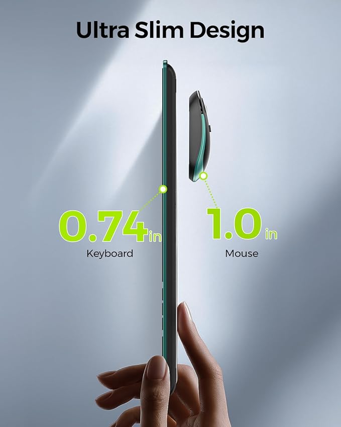 Wireless Keyboard and Mouse Combo - Full Size Slim Thin Wireless Keyboard Mouse with Numeric Keypad 2.4G Stable Connection Adjustable DPI (Dark Green)