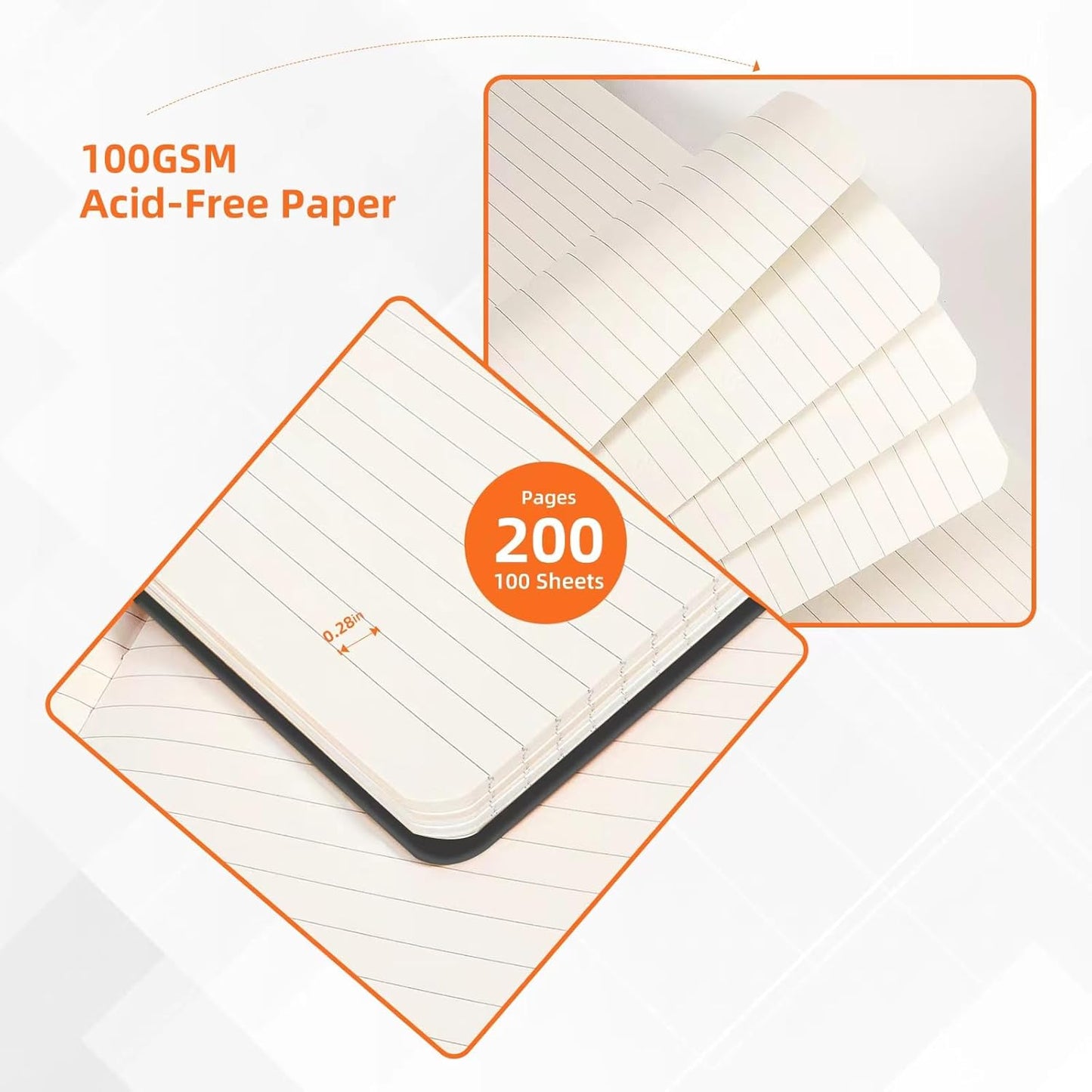 BOSSAND Lined Journal Notebooks, 6 Pack A5 Journals for Writing, 200 Pages 100 GSM Thick College Ruled Paper, Hardcover, 8.25 inches x 5.75 inches, Black