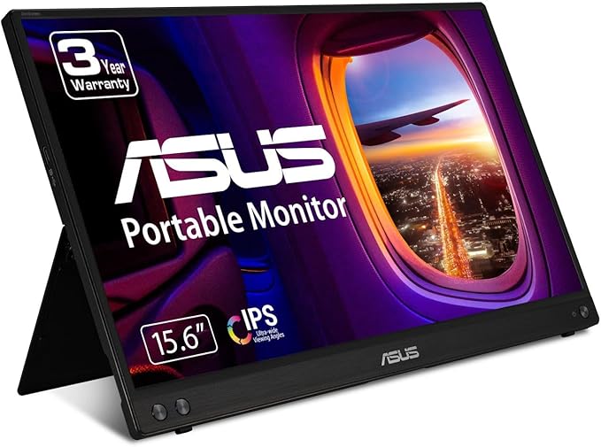 ASUS ZenScreen 15.6” 1080P Portable Monitor (MB16ACV) - Full HD, IPS, Eye Care, Flicker Free, Blue Light Filter, Kickstand, USB-C Power Delivery, for Laptop, PC, Phone, Console