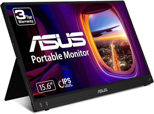 ASUS ZenScreen 15.6” 1080P Portable Monitor (MB16ACV) - Full HD, IPS, Eye Care, Flicker Free, Blue Light Filter, Kickstand, USB-C Power Delivery, for Laptop, PC, Phone, Console