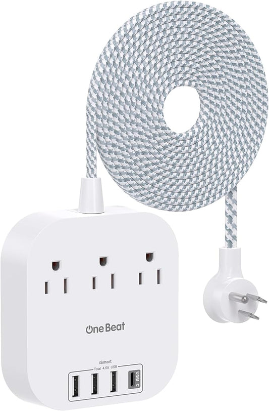 Power Strip with USB C, 3 Outlets 4 USB Ports (22.5W/4.5A) Desktop Charging Station, Flat Plug, 15ft Braided Extension Cord, Non Surge Protector for Travel, Cruise Ship, ETL Listed