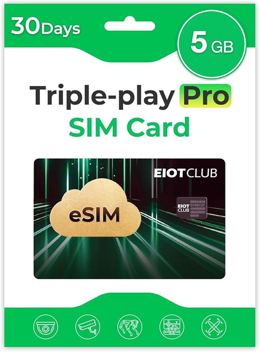 Triple Play Pro SIM Card, Industrial-Grade 5G LTE Data for USA Coverage, Multi-Network Support, eSIM Enabled, Rugged Design for Robot, Drone, and Camera – No Voice/Text, Nano Size only (5GB 30DAY)