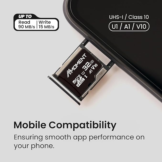 MMOMENT 32GB Micro SD Card, A1, UHS-I, U1, V10, Class 10 Compatible, Read Speed Up to 90 MB/s, SD Adapter Included