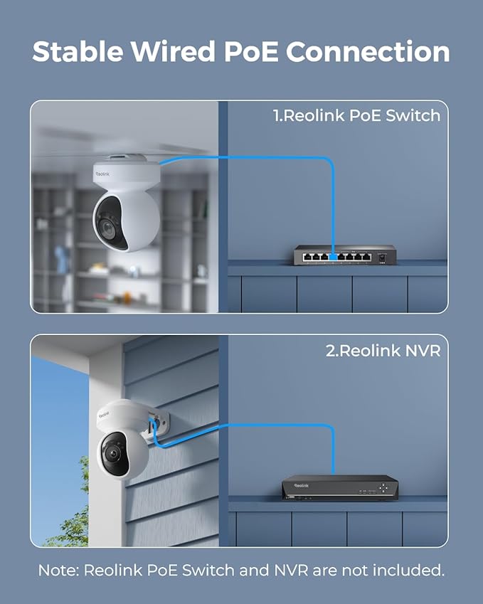 REOLINK 4K PoE Security Outdoor IP Camera with 355° Pan & 50° Tilt, Color Night Vision for Home Surveillance, Auto Tracking, Smart Detection, Two-Way Talk, 24/7 Recording, E1 Outdoor SE PoE