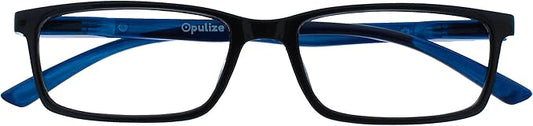 OPULIZE SEE Reading Glasses with Blue Light Blocking for Women and Men, Narrow Frame, Spring Hinges, Computer Gaming Glasses, Black Blue Arm +2 (Pack of 1)