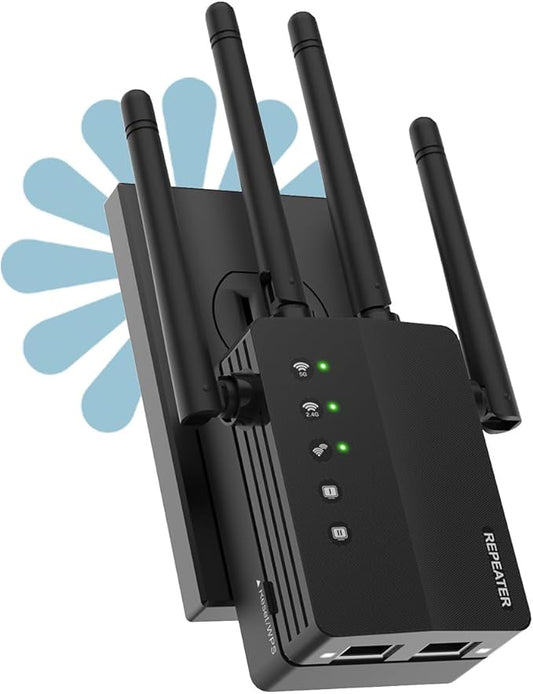 WiFi Booster, 1200Mbps WiFi Extender Signal Booster for Home, 12880 Sq Ft Coverage, 105 Devices, Dual Band 2.4/5GHz Internet Extender WiFi Booster