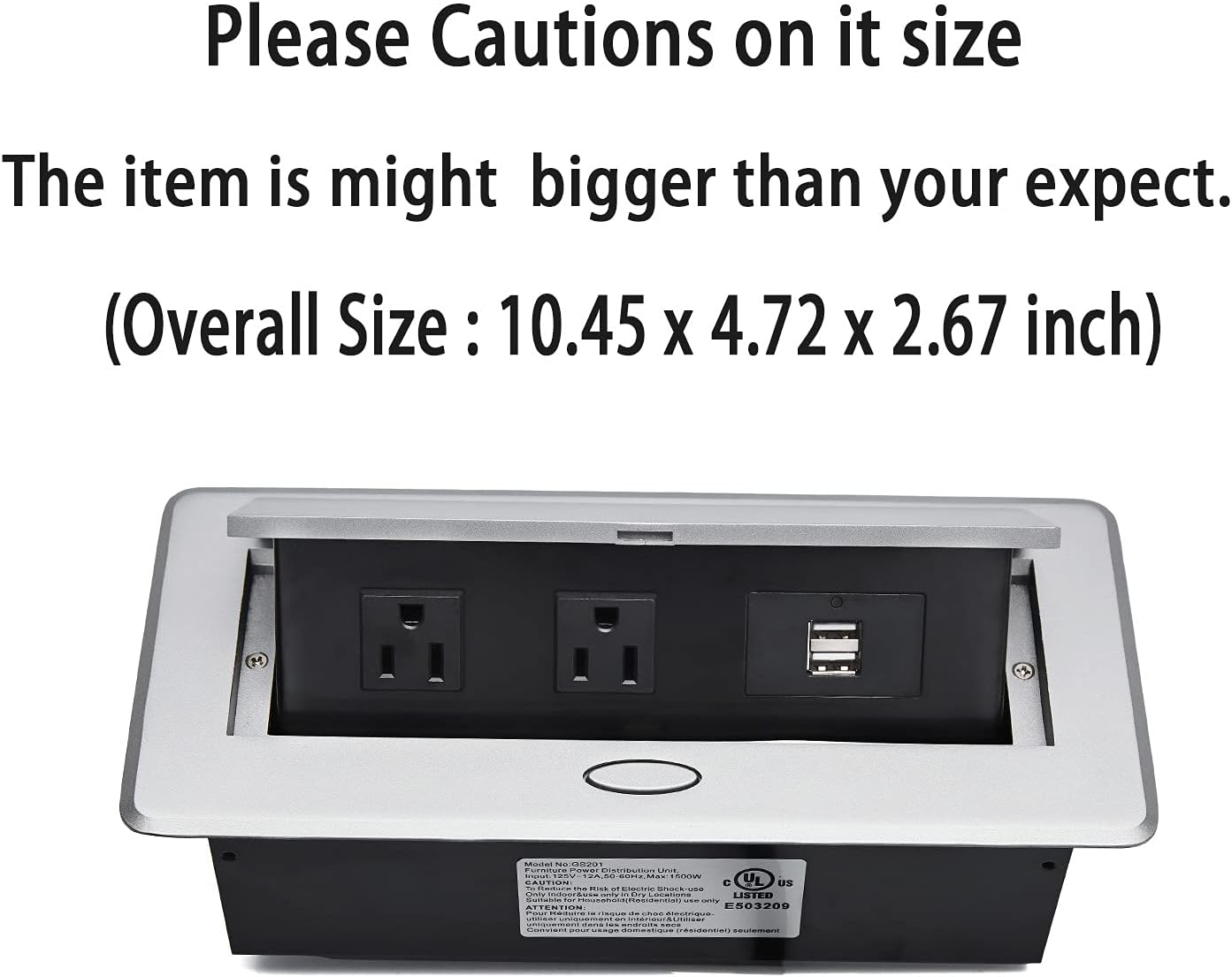 UL Approval Power Strip, Hidden Pop Up Outlet Table Connection Box, Desktop Socket with 2 Outlets & 2 USB Charging Ports for Conference Room Countertop (Silver)