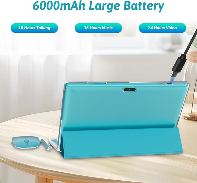 Android 15.0 10Inches Tablet, 18GB RAM+128GB ROM+2TB Expandable, Tab Set with Keyboard/Case/Mouse/Stylus, 2.0GHz Quad-core Processor, 1280 * 800 IPS HDScreen, 5G WiFi6 BT 5.0 (Blue)