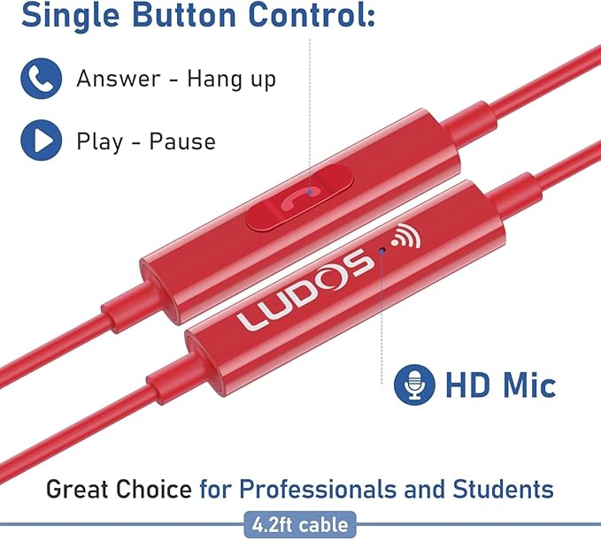 LUDOS Ultra USB C Headphones for iPhone 16 15 Pro Max Plus iPad Pro, 5 Years Warranty, Magnetic USB-C Earbuds for Samsung Galaxy S24 S23 Ultra S22 S21 FE S20 A55 A54 A53, USB Type C Earphones - Red