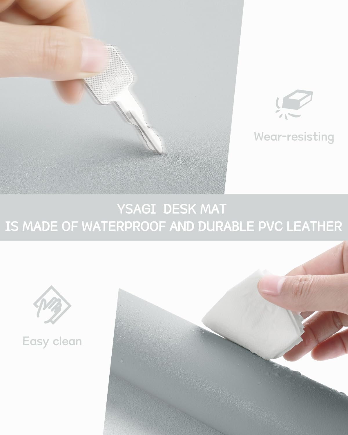 YSAGi Non-Slip Leather Desk Pad L Size, Waterproof Laptop Computer Desk Keyboard Mat, Table Protector Blotter Mat, Large Mouse Pad for Office/Work/Home/Decor(Silver-Grey, 35.4" x 17")