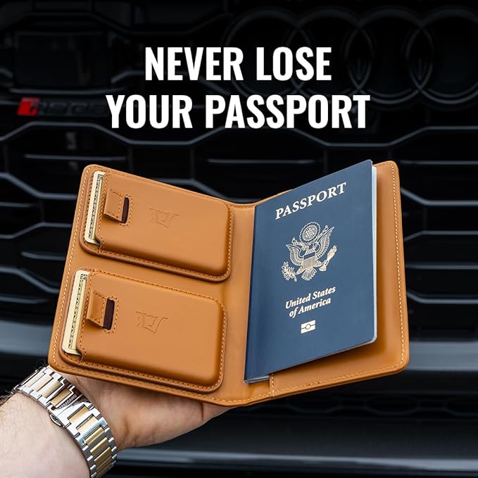 Kings Loot Passport Holder Wallet – RFID Blocking Leather Travel Wallet with Built-in Airtag Holder – Holds 1-6 Cards & Passport – Easy Pull Tab – Slim & Stylish Wallets (Truffle/Premium Engraved)
