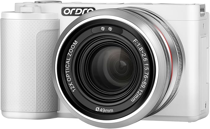 Ordro G730 5K Digital Camera for Photography 64MP Autofocus AF/MF Point and Shoot Camera Vlogging Camera, 12X Optical Zoom 3.2” 270°LCD Flip Screen Compact Camera (White)