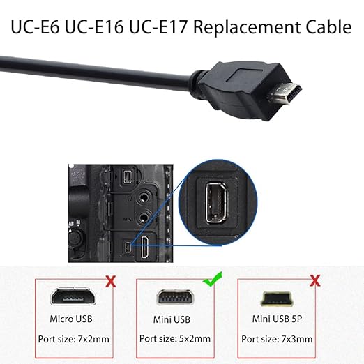 USB Type C to UC-E6 USB-C to UC-E16 UC-E17 Data Transfer Cable Compatible with Nikon/Sony/Pentax/Fuji Cameras for PC, Smartphone, Tablet, MacBook with USB-C Port