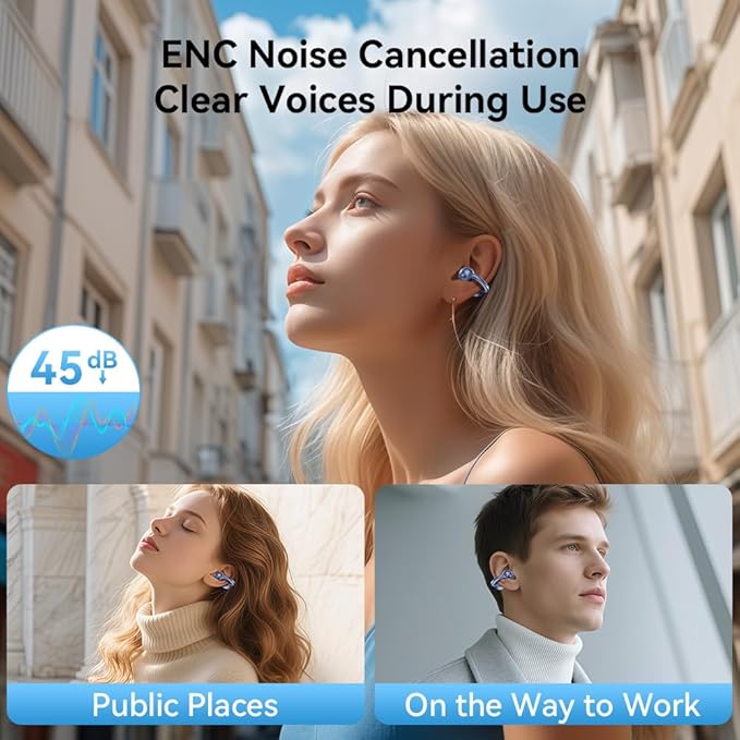 Open Ear Earbuds, Bluetooth 5.4 Clip On Headphones,with Mic, 56H Playtime, IPX5 Waterproof, Clip-On Fit, Clear Audio, for Small Ears, Workout Sports Running(Dark Blue)