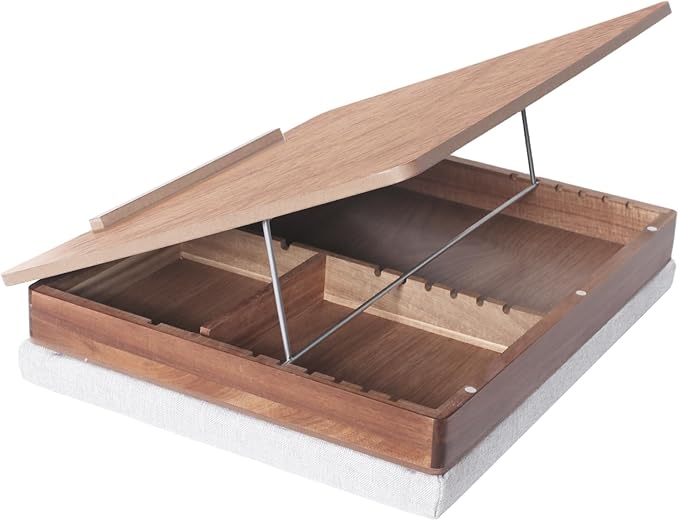 Easel Lap Desk for Adults, Acacia Wood Lap Desk for Laptop with Storage and Cushion, Height Adjusted Laptop Pad for Writing, Drawing, Laptop Work, and More, Fits up to 17.3 Inch Laptop