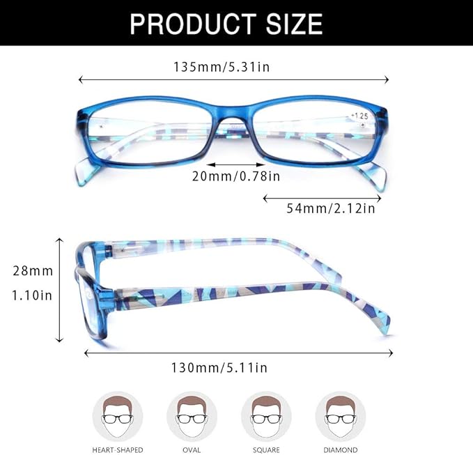 Henotin 5-Pack Reading Glasses Blue Light Blocking Anti Eyestrain Computer Reading Glasses for Women and Men Readers (Mixed color, 3.50, Diopters)