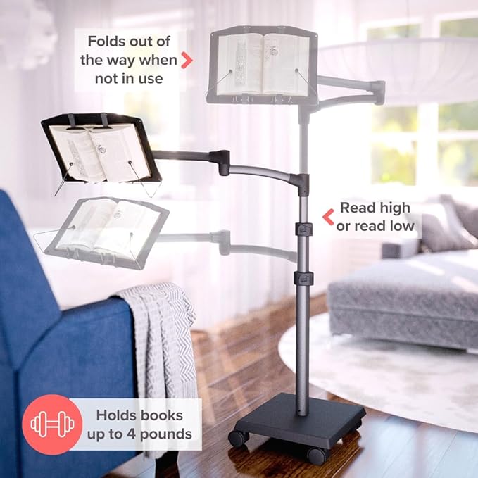 Levo Hands Free Book Stand for Hard Covers, Paperbacks, CookBooks, TextBooks, Magazines