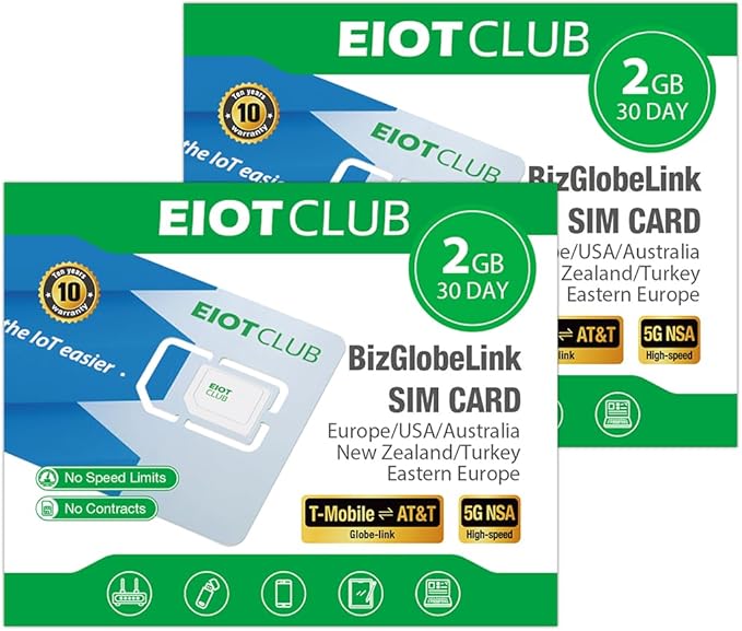 (2 Pack) EIOTCLUB Prepaid Europe SIM Card, 2GB/30Days Data Only SIM Card, Use in Australia/New Zealand/Turkey/USA & Europe, 5G/4G LTE Travel Data Card (No Activation, No Roaming Fees)
