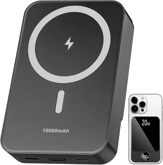Magnetic Portable Charger, Power Bank 10000mAh with PD 20w Fast Charging, USB C in&Out Battery Pack, Compatible with Mag-Safe for iPhone 13/14/15/16/17 Pro/Pro Max Series, Samsung, Android, and More