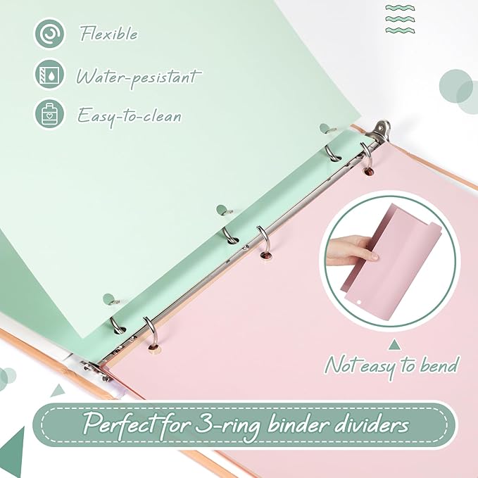 Honoson 12 Sets 8 Tab Dividers for 3 Ring Binders Plastic File 8.5 x 11 Inch Paper Multicolor Page Binder Index Dividers for School Office