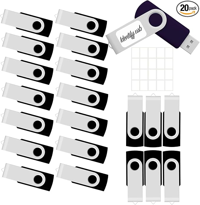 2GB USB Flash Drive 20 Pack JBOS Thumb Drives 2 GB USB Drives Memory Stick Swivel 2G Gig Stick USB2.0 Pen Drive for Date Storage, 2 Gig UBS Flash Drive, Zip Drive, Jump Drive, USB Stick, Black