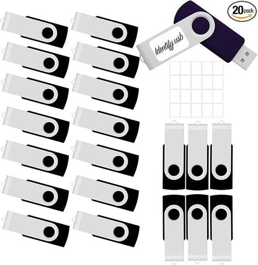 2GB USB Flash Drive 20 Pack JBOS Thumb Drives 2 GB USB Drives Memory Stick Swivel 2G Gig Stick USB2.0 Pen Drive for Date Storage, 2 Gig UBS Flash Drive, Zip Drive, Jump Drive, USB Stick, Black