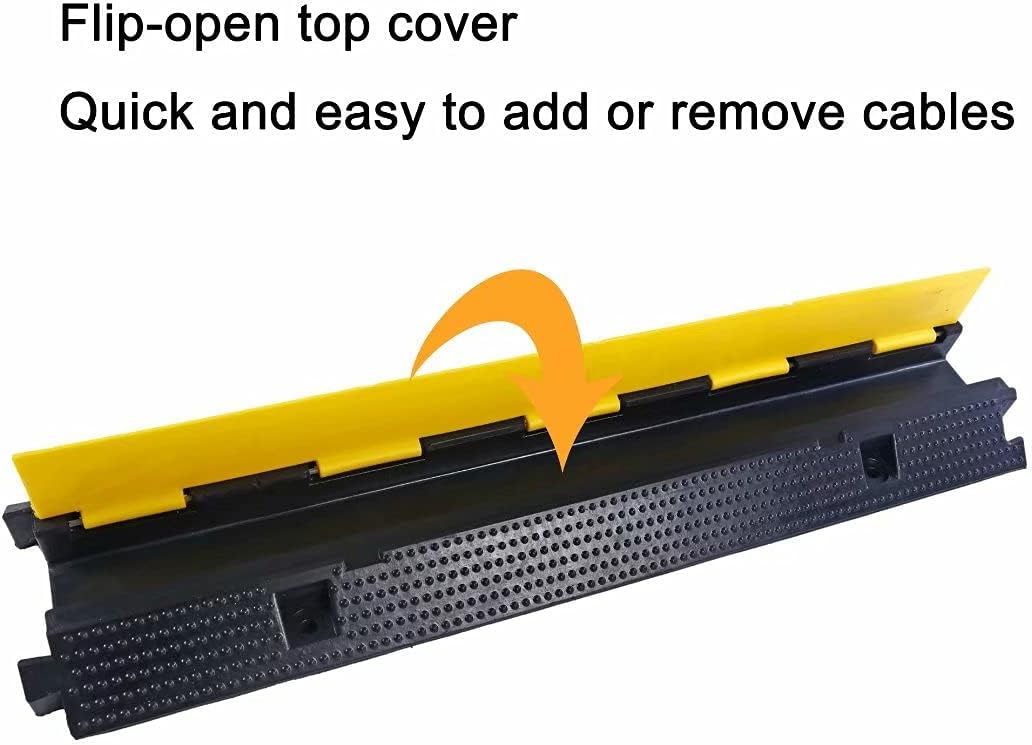 Rubber Cable Ramp Cord Cover Cable Protector Ramps Wire Hose Protective 1 Channel 22000Lbs Load Capacity Traffic Speed Bump for Asphalt Concrete Gravel Driveway Indoor Outdoor, 4 Pack