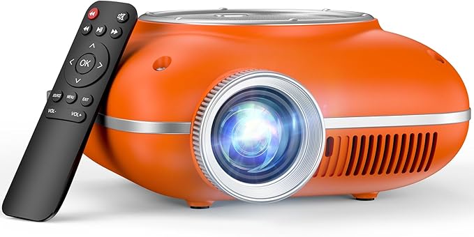 Mini Projector with Two -Way Bluetooth, Portable Projector for Home Theater Use, Support 1080P for Outdoor Projector/Movie Projector Compatible with HDMI, USB, Laptop, TV Stick (Orange)