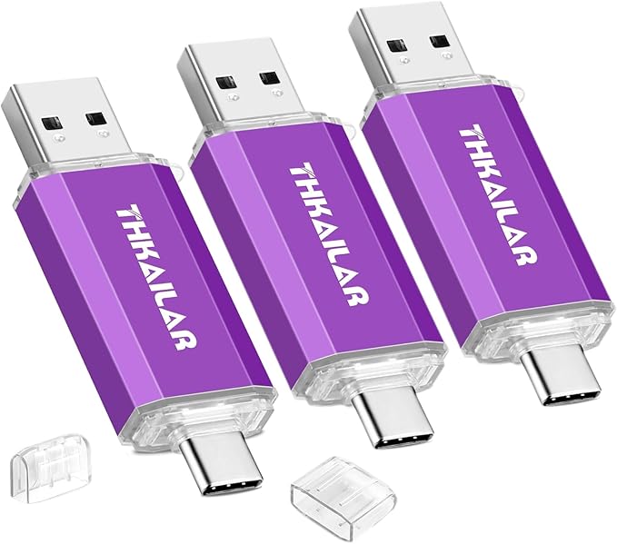 THKAILAR 32GB USB C Flash Drive 3 Pack,2-in-1 Dual USB-A&Type-C Thumb Drive USB 3.0 Memory Stick,High-Speed Flash Drive USB C for iPhone 15/16,Android,Mac,PC,PS4,Plug&Play,Durable&Compact Design