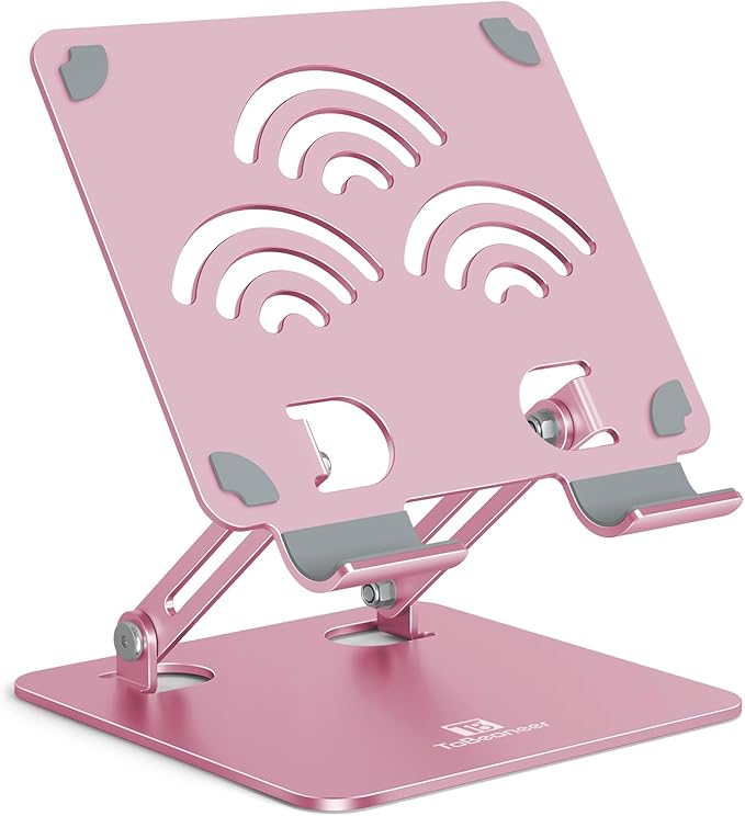 Adjustable Tablet Stand for Desk, Premium Aluminum Holder for iPads, Tablets, Kindles, Switch, Phones, and All Devices up to 12 Inches. Portable and Foldable, Pink, Pro Size