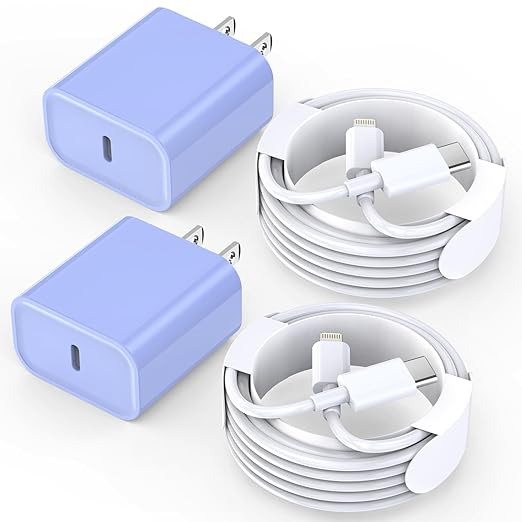 iPhone 14 13 12 Fast Charger,Super Fast Charging Block 2Pack Type C Charger Fast Charging Power Adapter with 6FT Quick USB C to Lightning Cable Compatible with iPhone 14/13/12/11/XS/XR/SE,iPad- Purple
