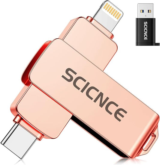 SCICNCE 256GB Flash Drive Intended for iPhone, USB Memory Stick Storage Backup for Photos Videos, Plug and Play No APP Required, Compatible with iPhone iPad Android and Computers (Rose Gold)