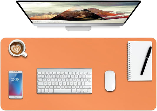 Boutilon Leather Desk Pad Protector,Non-Slip Mouse Pad,Laptop Desk Pad,Office Mouse Mat,Waterproof Leather Desk Blotter,Desk Writing Pad for Office and Home (S-Orange,24"x 14")