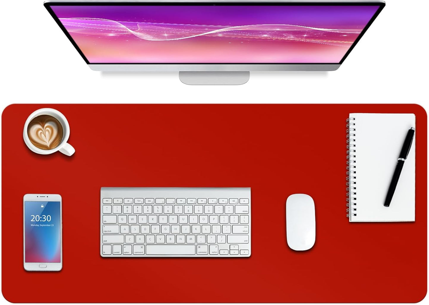 Boutilon Leather Desk Pad Protector,Non-Slip Mouse Pad,Laptop Desk Pad,Office Mouse Mat,Waterproof Leather Desk Blotter,Desk Writing Pad for Office and Home (XL-Red,35.4"x 15.7")