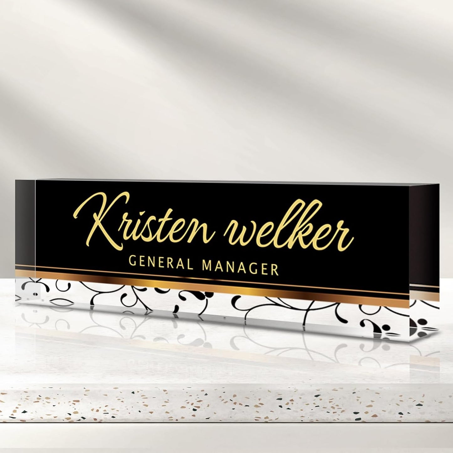 Personalized Name Plate for Desk - Custom Engraved Name Plates for Man - Boss Day Gifts for Boss - Acrylic Office Decor Appreciation Gifts for Teacher Nurse Coworker Social Worker (Black)