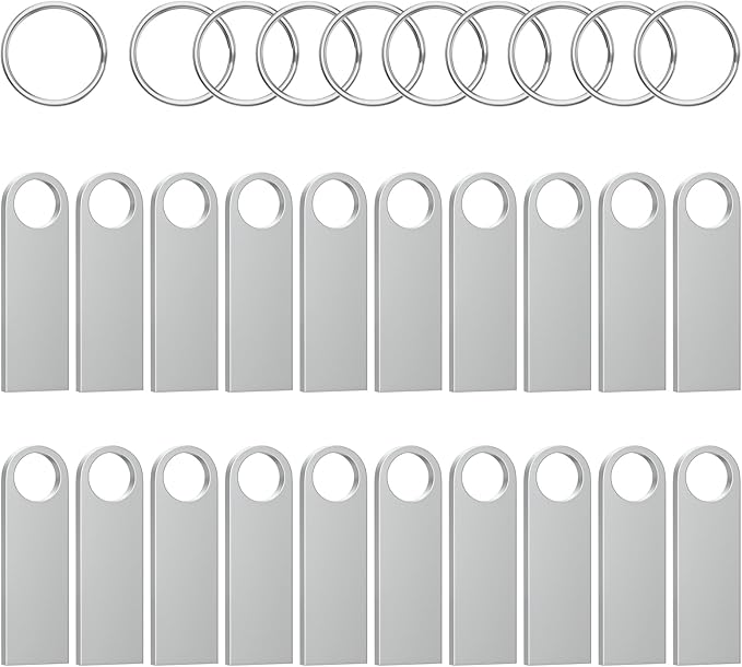 ABLAZE 4GB Flash Drive 20 Pack, Metal USB 2.0 Thumb Drives with Keychains USB Sticks Pendrives (Sliver)