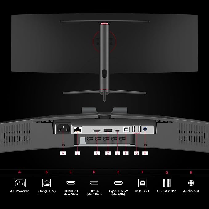 INNOCN 49" Curved Monitor Ultrawide Gaming 120Hz 32:9 QHD 5120 x 1440P Computer Monitor, R1800, 99% sRGB, HDR400, USB Type C, DisplayPort, HDMI, Built-in Speakers, Height/Tilt Adjustable - 49C1R