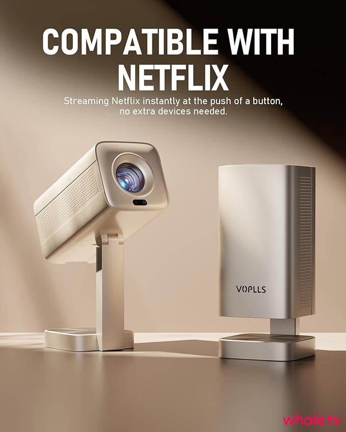 [Officially-Licensed APP & DoIby Audio] Smart Mini Projector with WiFi and Bluetooth, VOPLLS 1800ANSI Portable Outdoor Projector 4K Support with TOF Real-Time Focus, Native 1080P Home Movie Projector