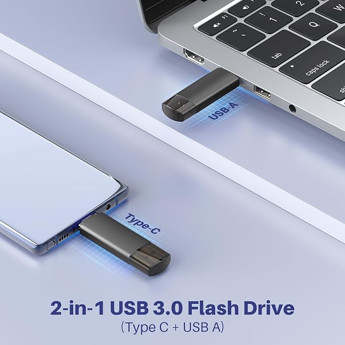 64GB USB C Flash Drive Dual USB 3.0 Flash Drive Type C + USB A Portable Type-C Flash Drive 2-in-1 USB-C Thumb Drive for Smartphone Tablet Computer Mac iPhone Black (5 Pack)